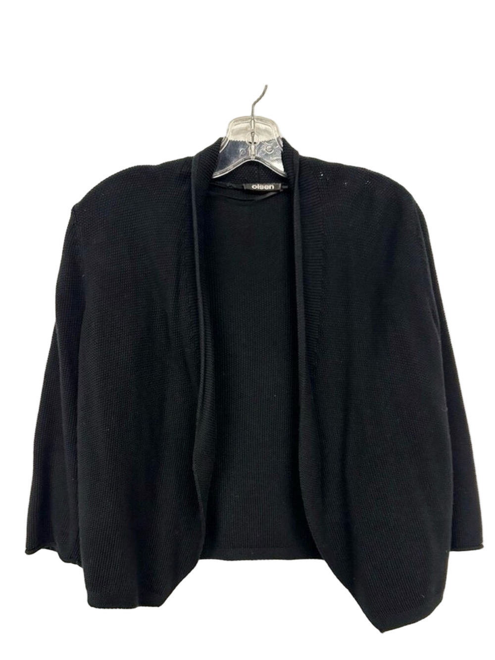 Olsen black cotton open cardigan size 4 relaxed fit 3/4 sleeve
Capsule Wardrobe